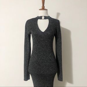 Metallic Gray Ribbed Fitted Dress